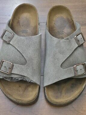 Birkenstock Women’s Two-Strap Suede Slide- Zurich  Sandals — Stone/Taupe